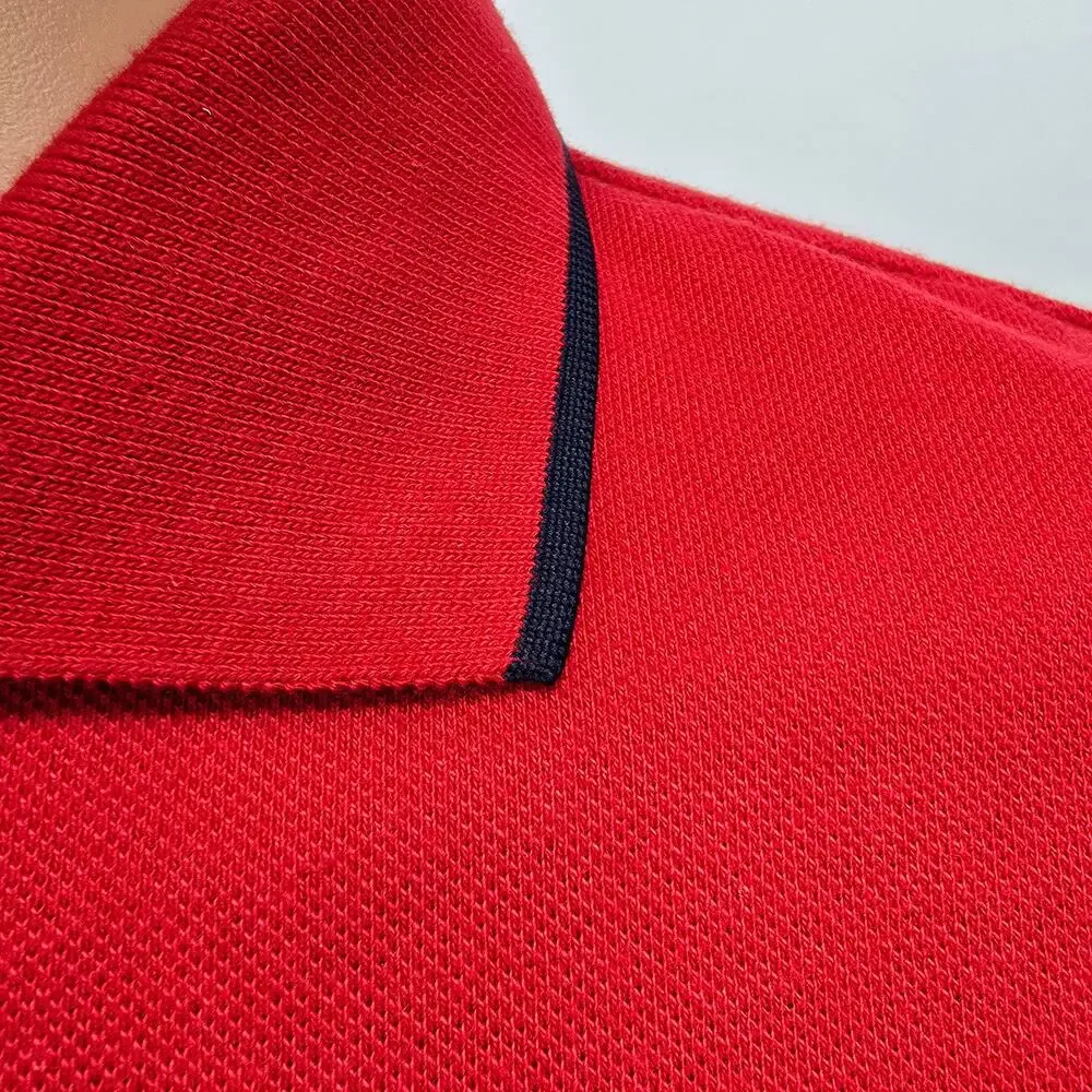 Polo Jeans Co. Ralph Lauren RL Spell Out US Flag Pocket Tipped Polo VTG Sz L Red